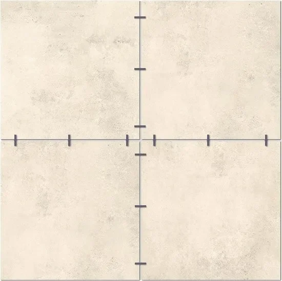 Esquema de nivelación para piezas de 60×60 cm: posición de los niveladores en las juntas